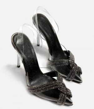 Estela Şeffaf Taşlı Kemer Topuklu Kadın Ayakkabı