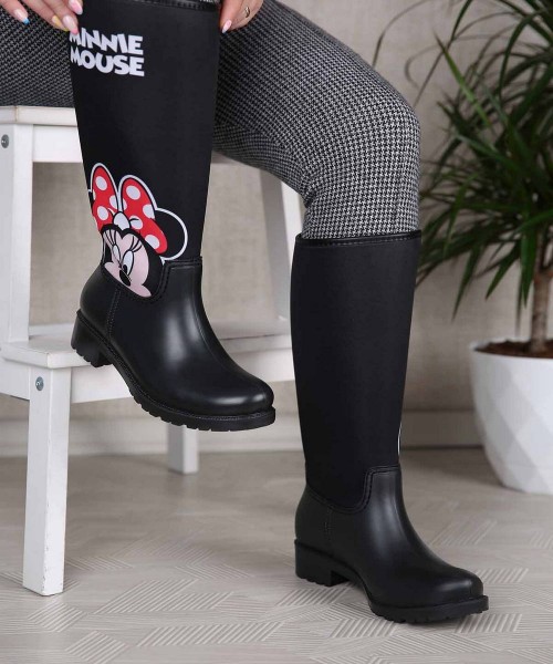 Rainbo Siyah Renk Minnie Mouse Kadın Yağmur Çizme